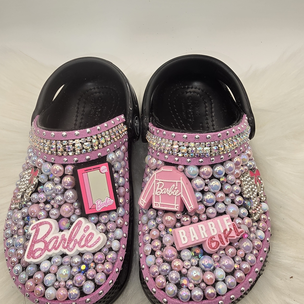 CROCS Kids Slippers - Pink and Black with Sparkle